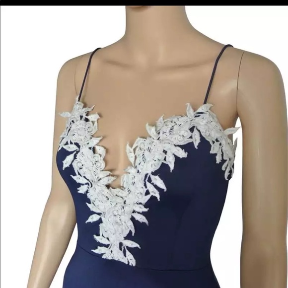 2 LEFT! Bodycon Navy Dress With Which. Lace Detail - Picture 2 of 6